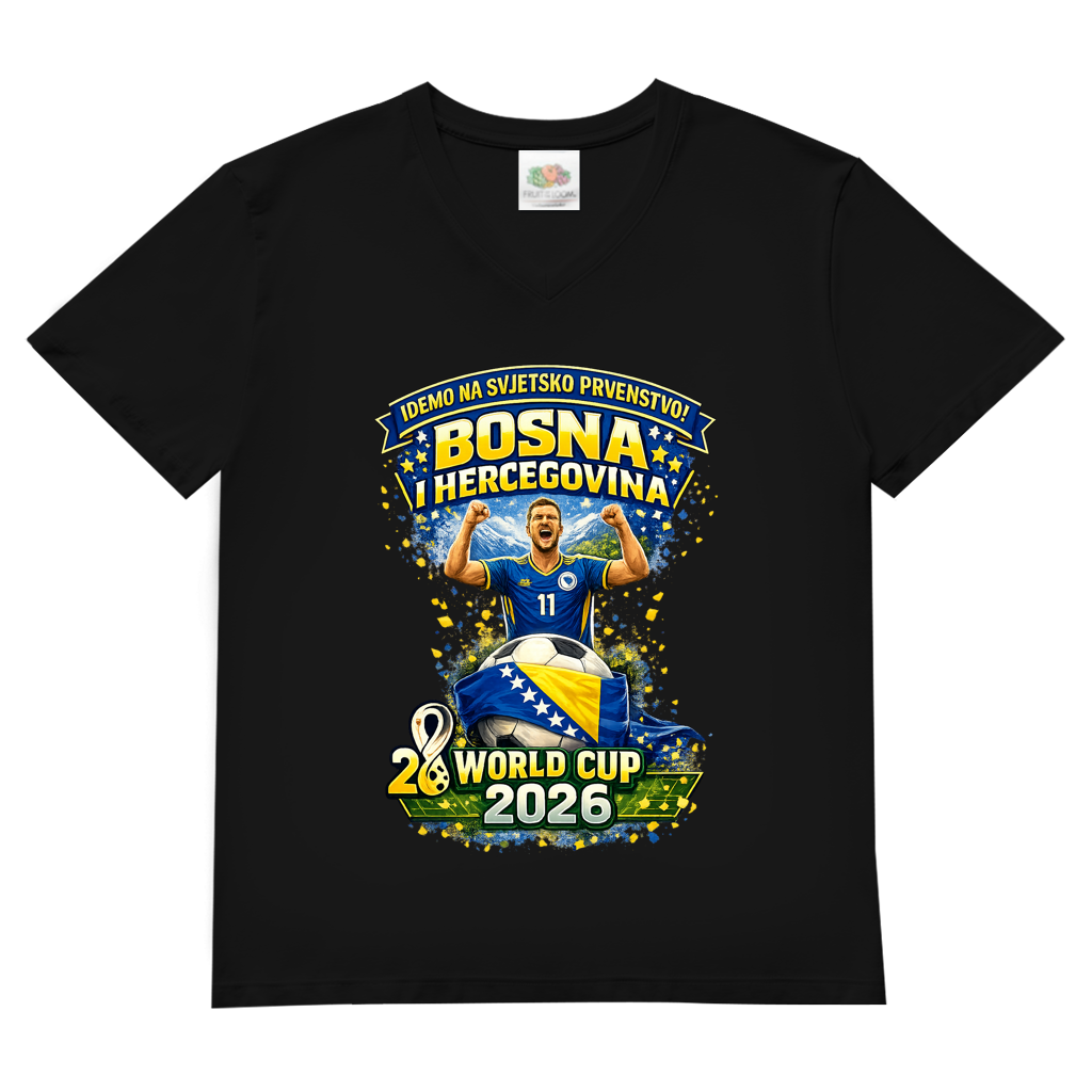 Muška osnovna majica s V-izrezom – Bosna | Dizajn 01 | Prednja štampa