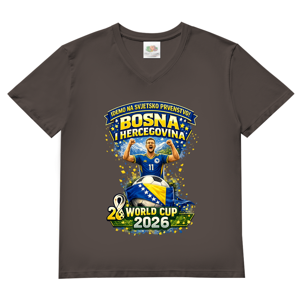 Muška osnovna majica s V-izrezom – Bosna | Dizajn 01 | Prednja štampa