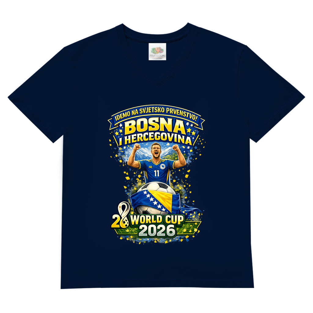 Muška osnovna majica s V-izrezom – Bosna | Dizajn 01 | Prednja štampa