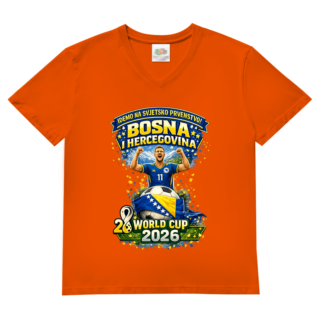 Muška osnovna majica s V-izrezom – Bosna | Dizajn 01 | Prednja štampa