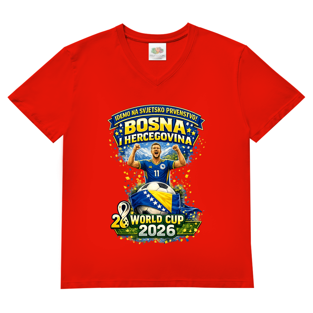 Muška osnovna majica s V-izrezom – Bosna | Dizajn 01 | Prednja štampa