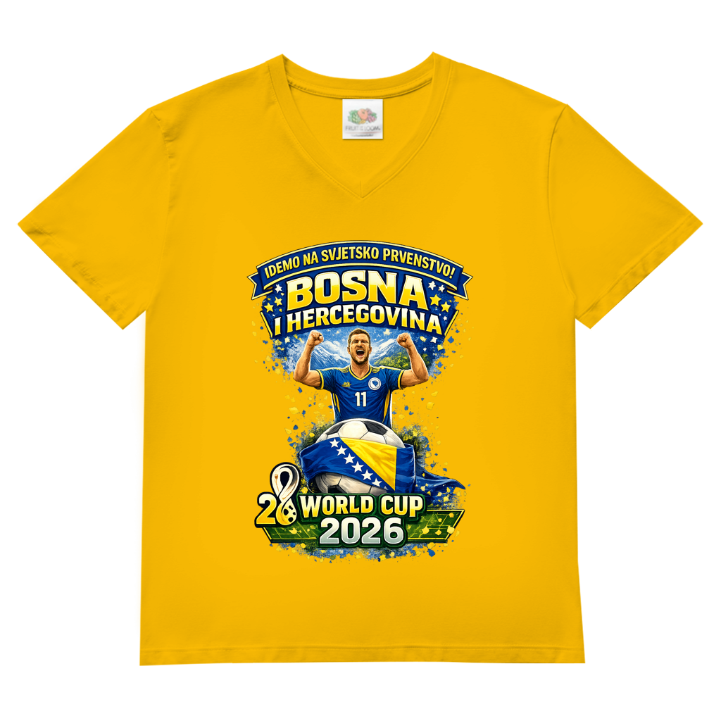 Muška osnovna majica s V-izrezom – Bosna | Dizajn 01 | Prednja štampa