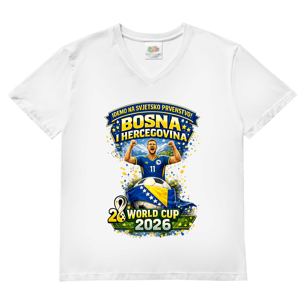 Muška osnovna majica s V-izrezom – Bosna | Dizajn 01 | Prednja štampa
