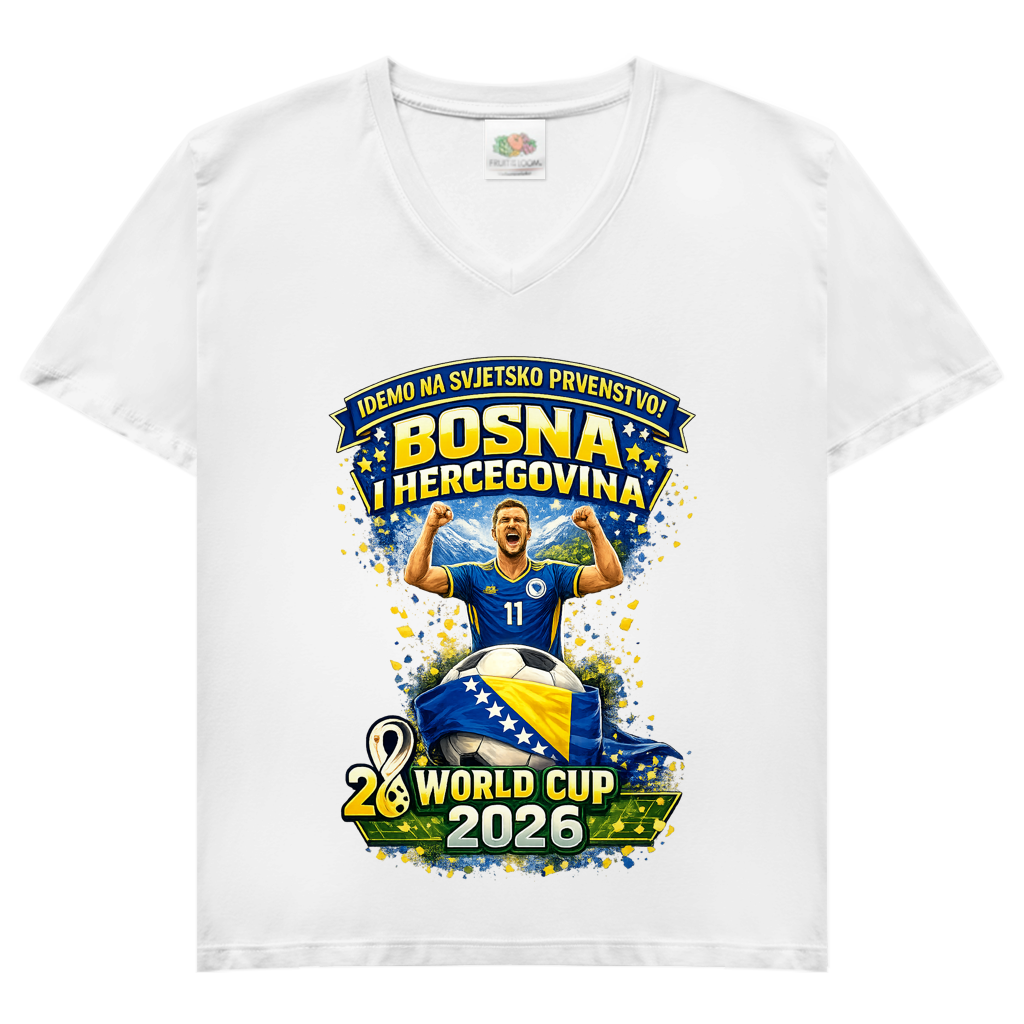 Ženska osnovna majica s V-izrezom – Bosna | Dizajn 01 | Prednji print