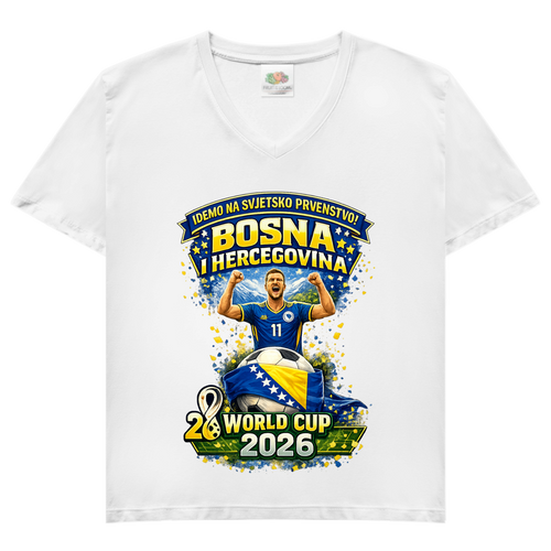 Ženska osnovna majica s V-izrezom – Bosna | Dizajn 01 | Prednji print