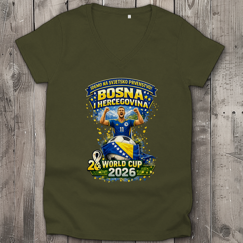 Ženska premium majica s V izrezom – Bosna | Dizajn 01 | Prednja štampa