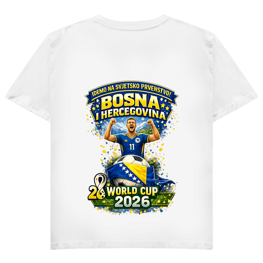 Ženska osnovna majica kratkih rukava s V-izrezom – Bosna | Dizajn 01 | Štampa na leđima