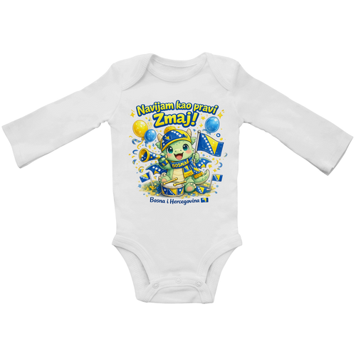 Baby Bio bodi dugih rukava – Mali zmaj navijač | Prednja štampa