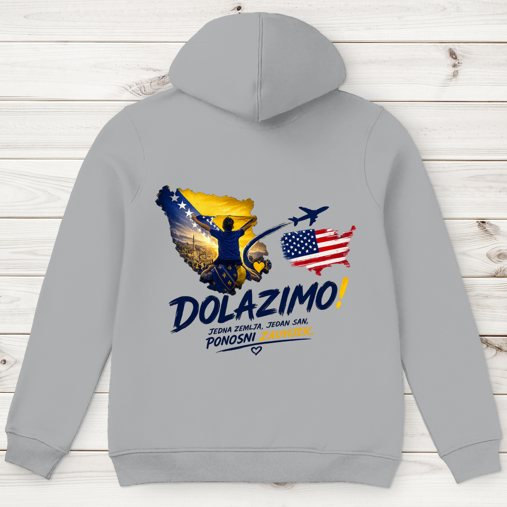 Muški Premium organski hoodie – Dolazi Bosna Ponosna | Ispis na leđima