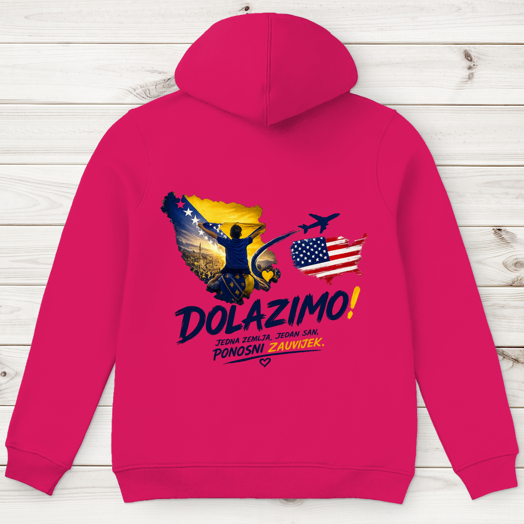 Muški Premium organski hoodie – Dolazi Bosna Ponosna | Ispis na leđima