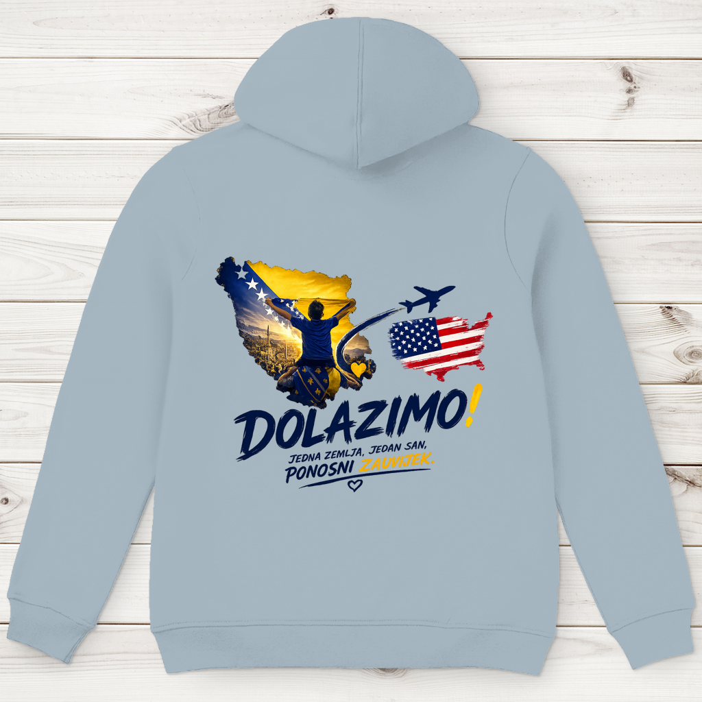 Muški Premium organski hoodie – Dolazi Bosna Ponosna | Ispis na leđima