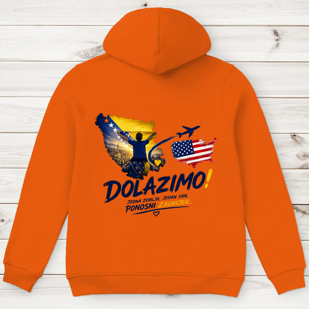 Muški Premium organski hoodie – Dolazi Bosna Ponosna | Ispis na leđima