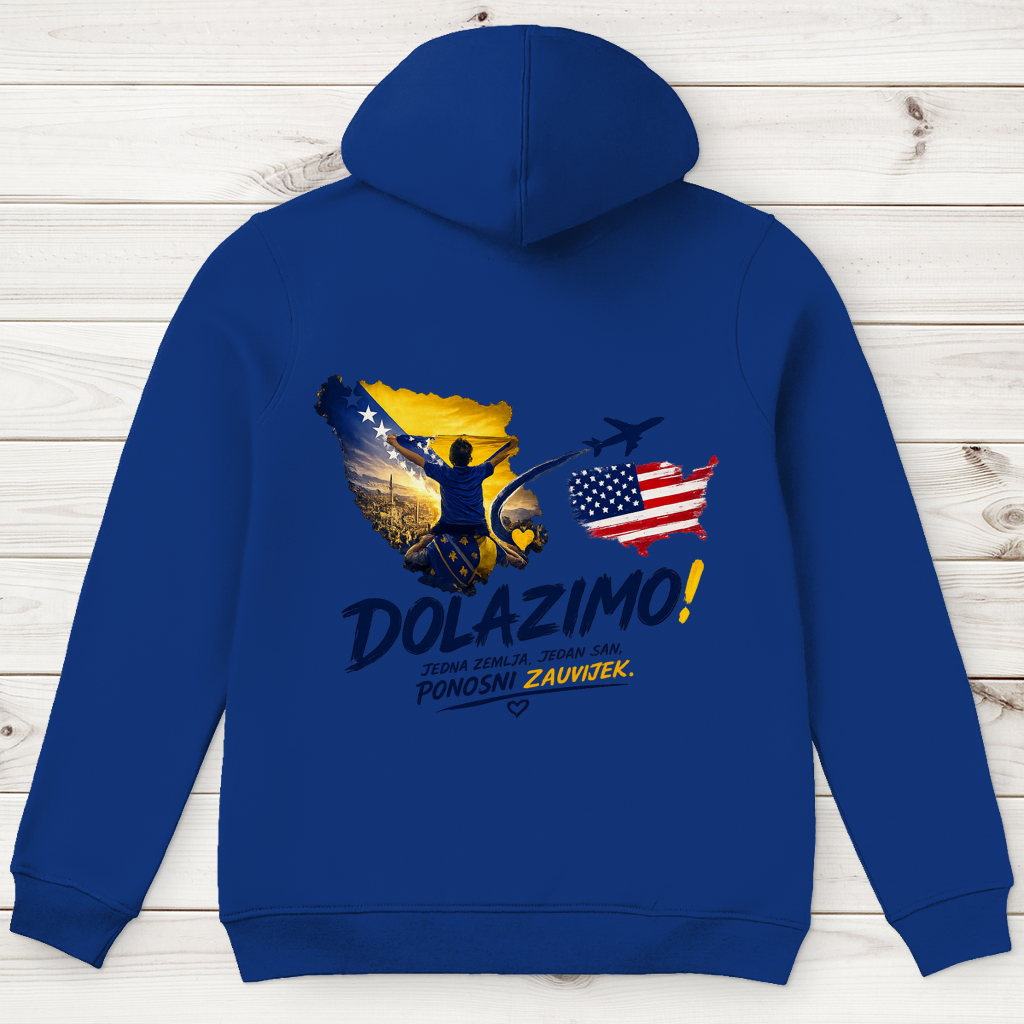 Muški Premium organski hoodie – Dolazi Bosna Ponosna | Ispis na leđima