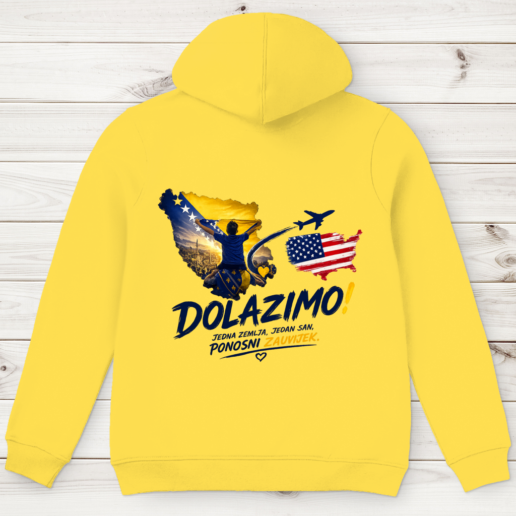 Muški Premium organski hoodie – Dolazi Bosna Ponosna | Ispis na leđima