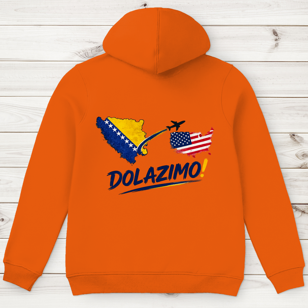 Muški premium organski duks s kapuljačom – Dolazi Bosna | Print na leđima