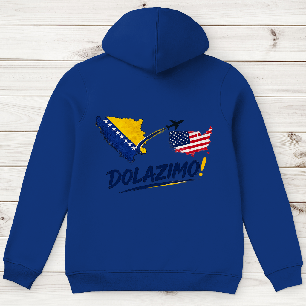 Muški premium organski duks s kapuljačom – Dolazi Bosna | Print na leđima