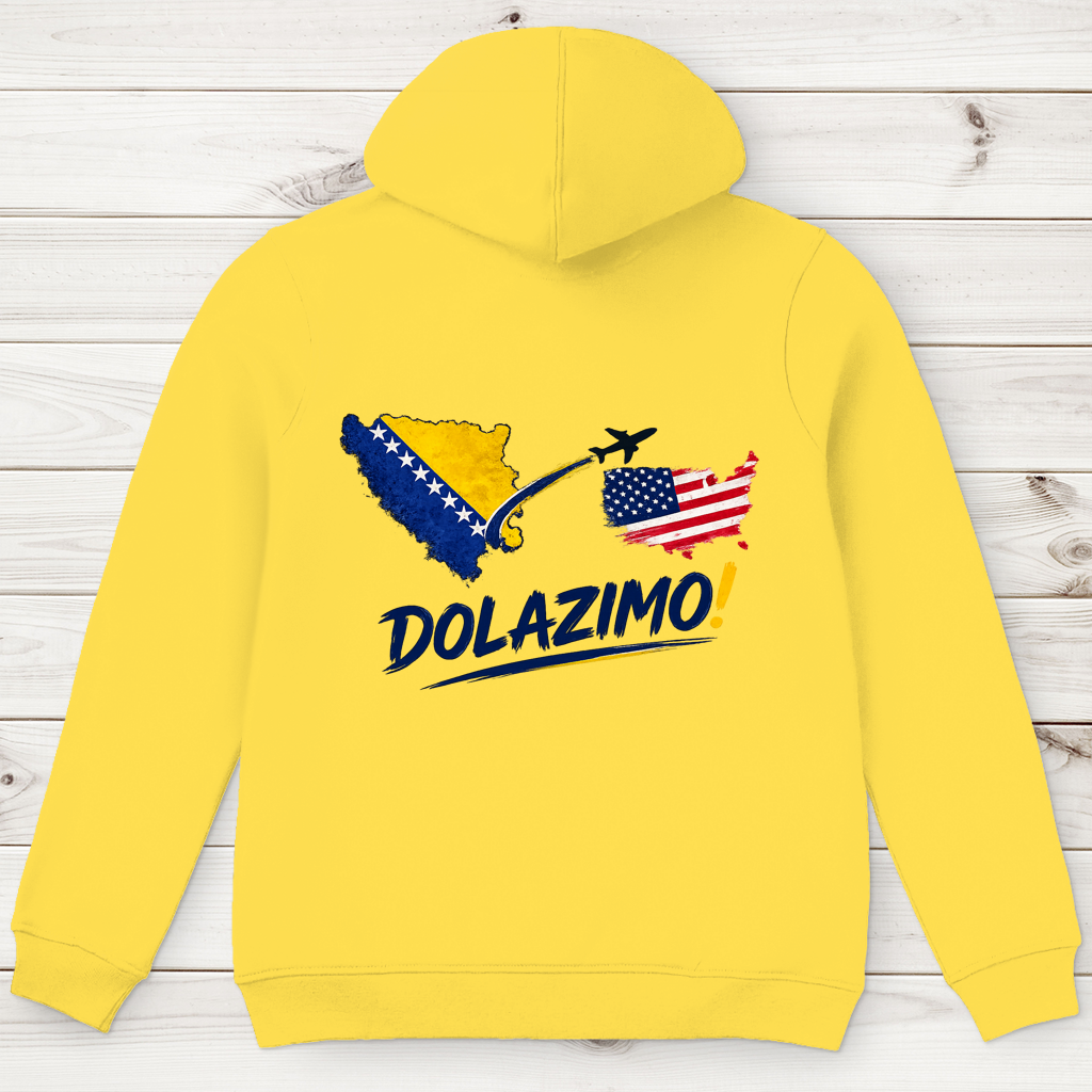 Muški premium organski duks s kapuljačom – Dolazi Bosna | Print na leđima