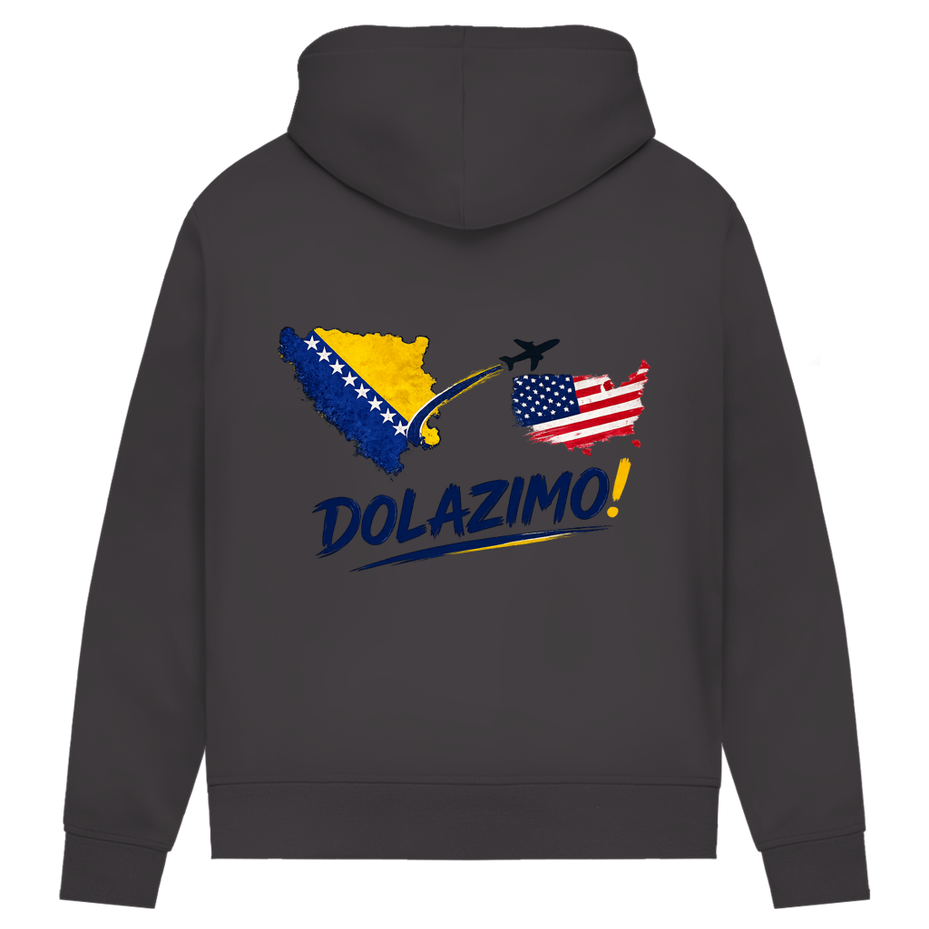 Ženski Premium organski duks s kapuljačom – Dolazi Bosna | Print na leđima