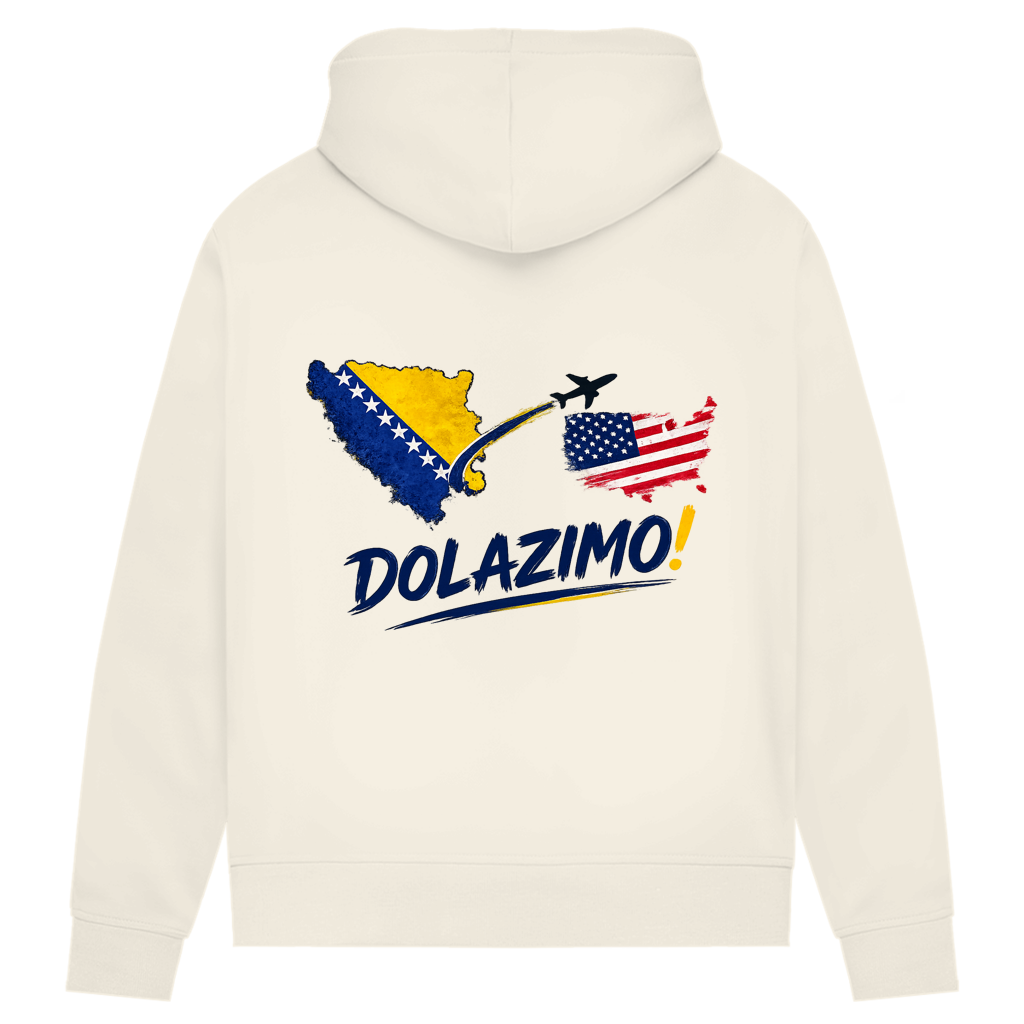 Ženski Premium organski duks s kapuljačom – Dolazi Bosna | Print na leđima