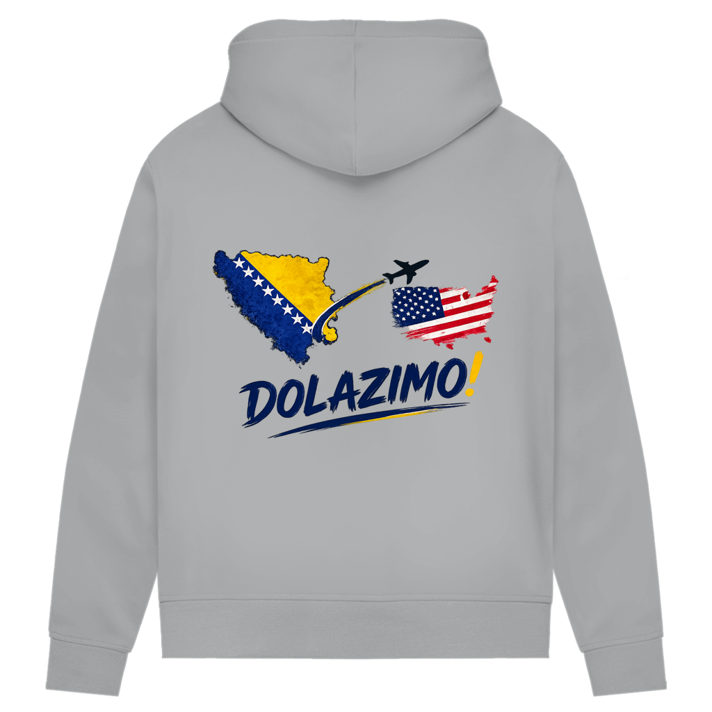 Ženski Premium organski duks s kapuljačom – Dolazi Bosna | Print na leđima
