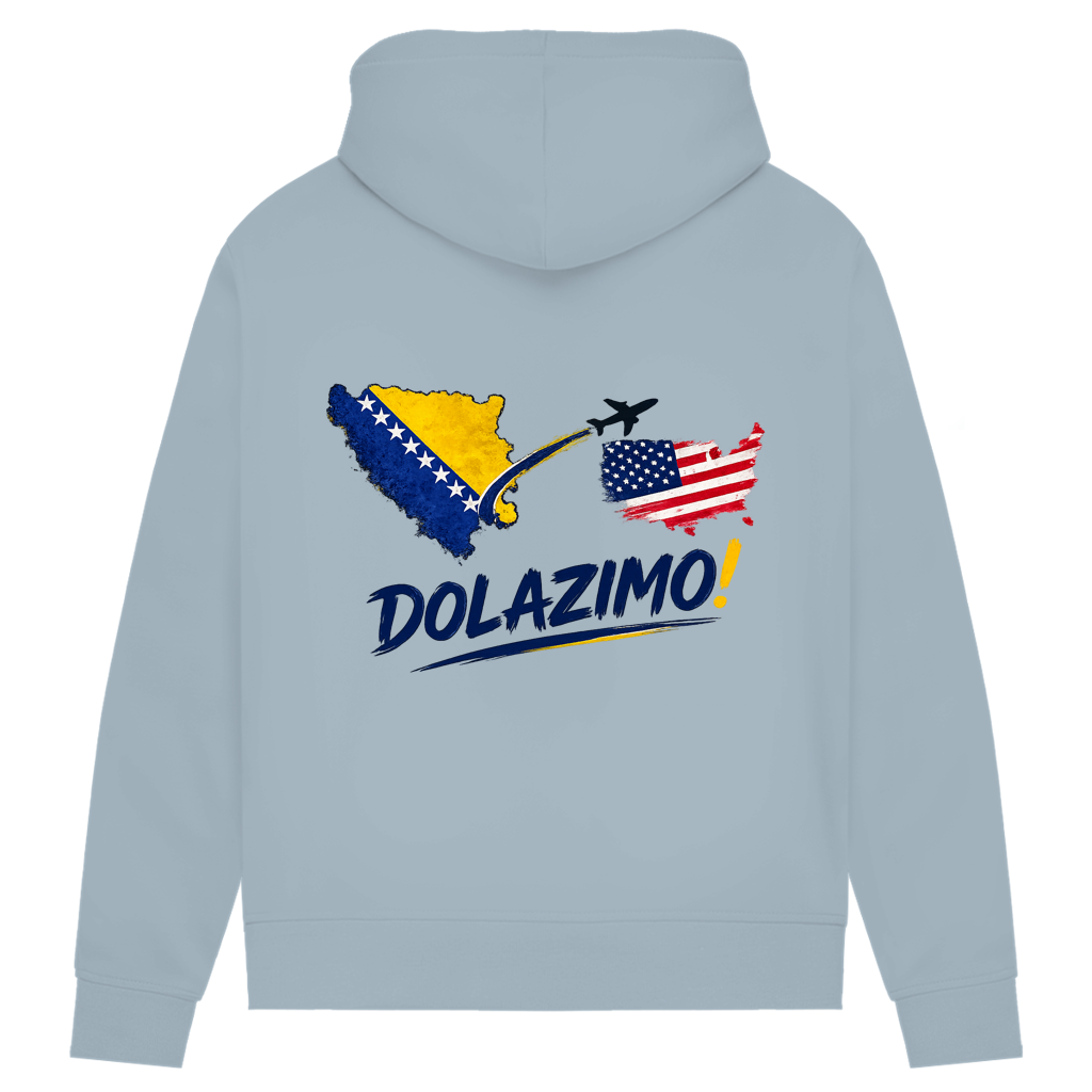 Ženski Premium organski duks s kapuljačom – Dolazi Bosna | Print na leđima