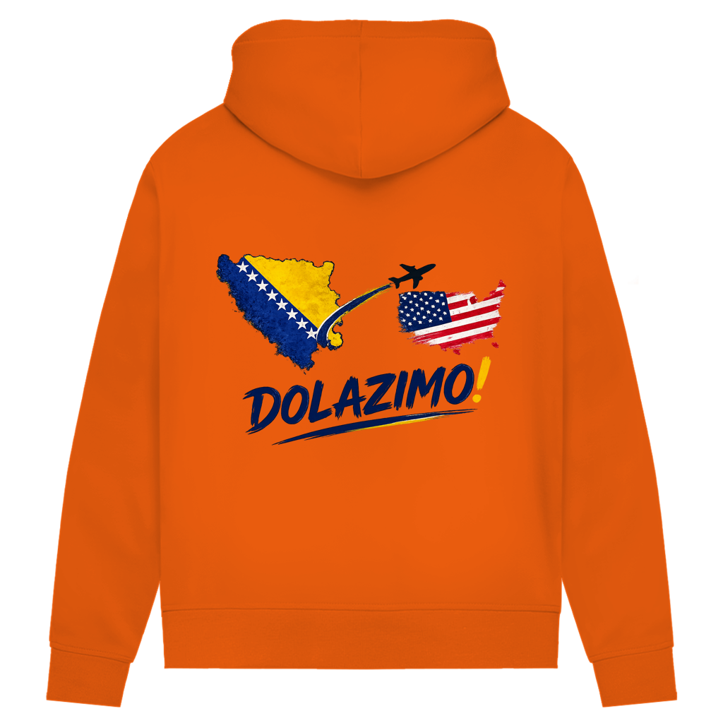 Ženski Premium organski duks s kapuljačom – Dolazi Bosna | Print na leđima
