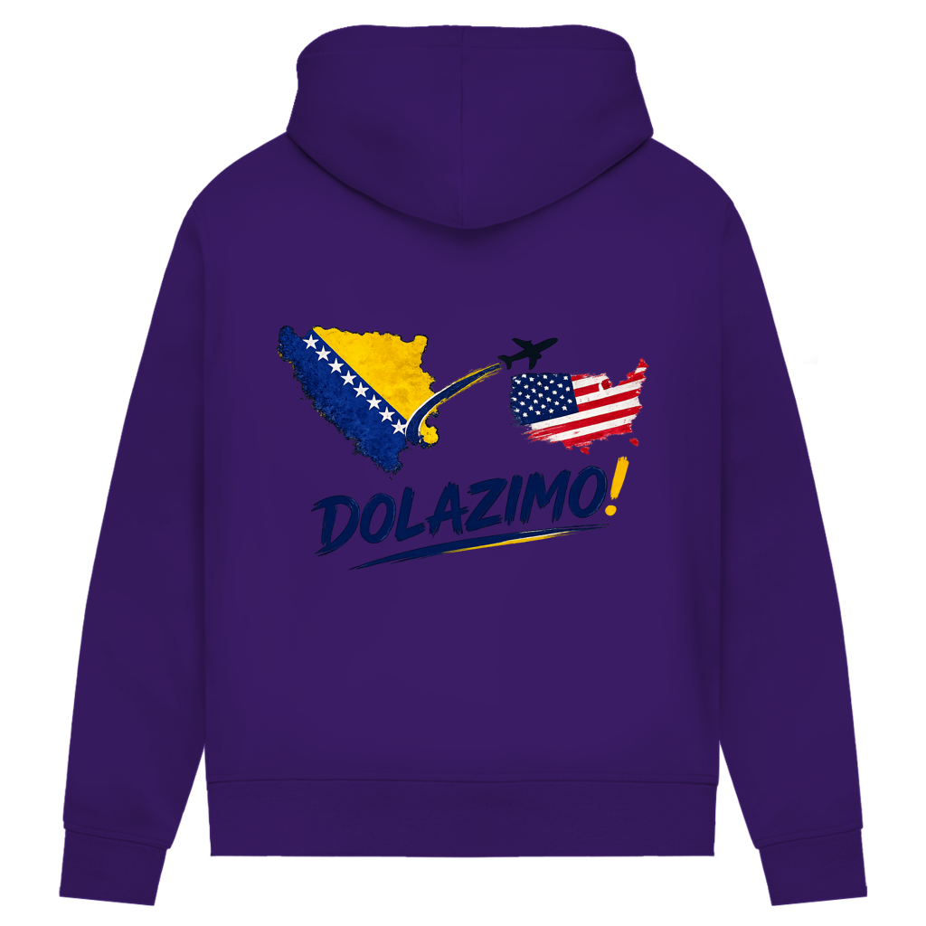 Ženski Premium organski duks s kapuljačom – Dolazi Bosna | Print na leđima