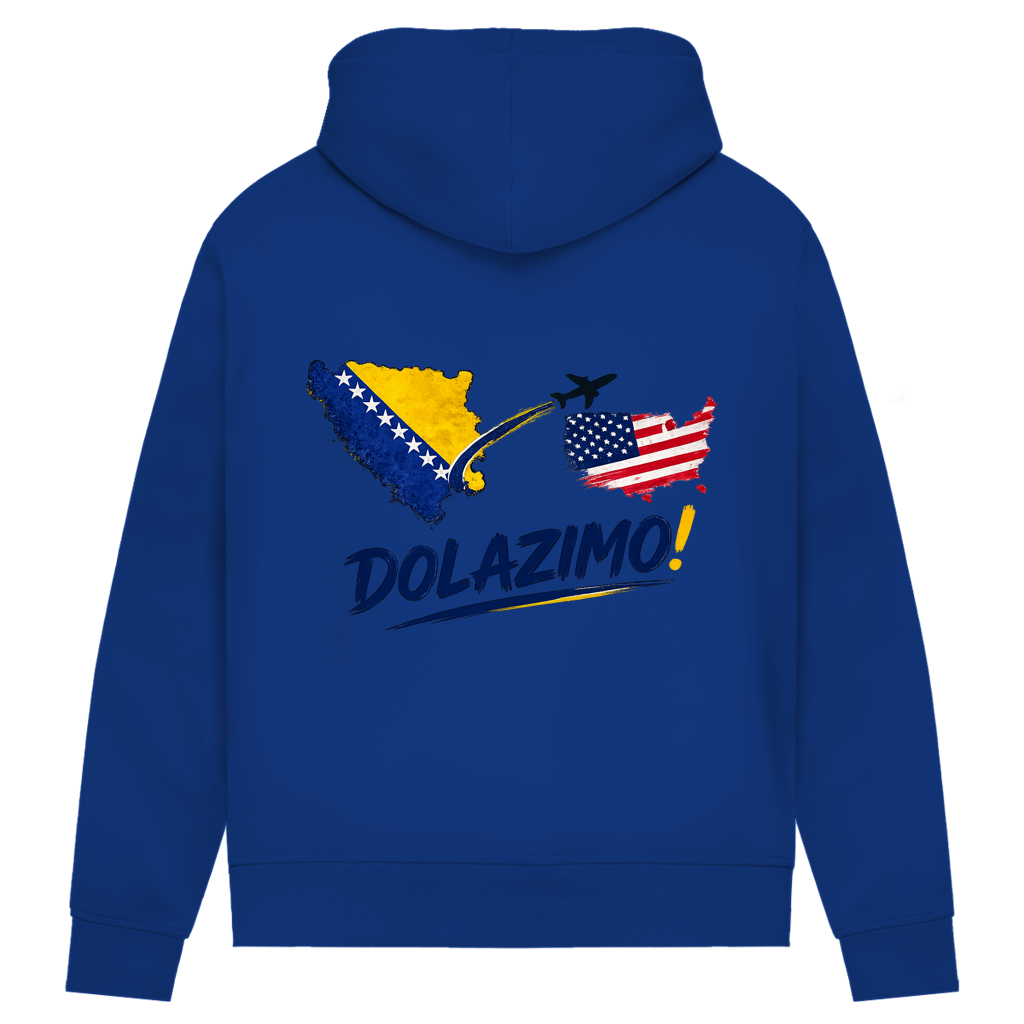 Ženski Premium organski duks s kapuljačom – Dolazi Bosna | Print na leđima