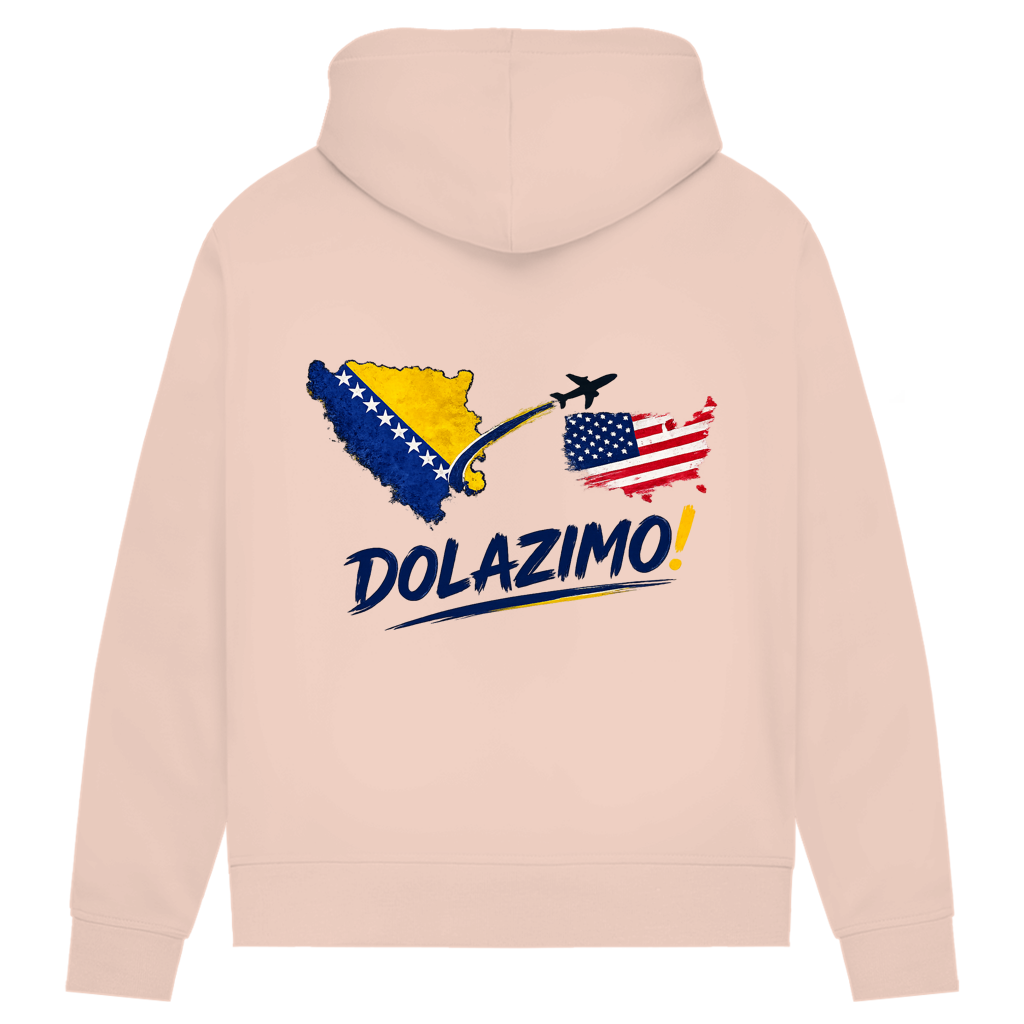 Ženski Premium organski duks s kapuljačom – Dolazi Bosna | Print na leđima