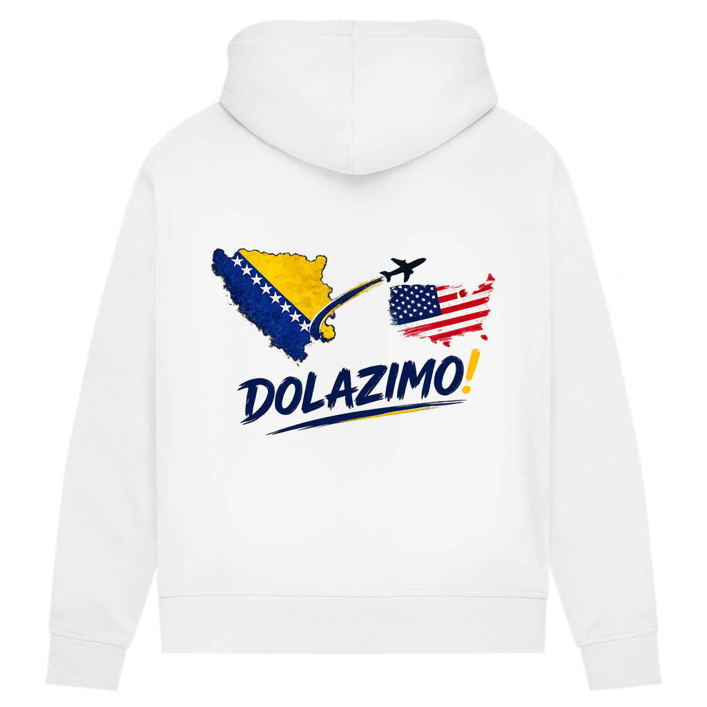 Ženski Premium organski duks s kapuljačom – Dolazi Bosna | Print na leđima