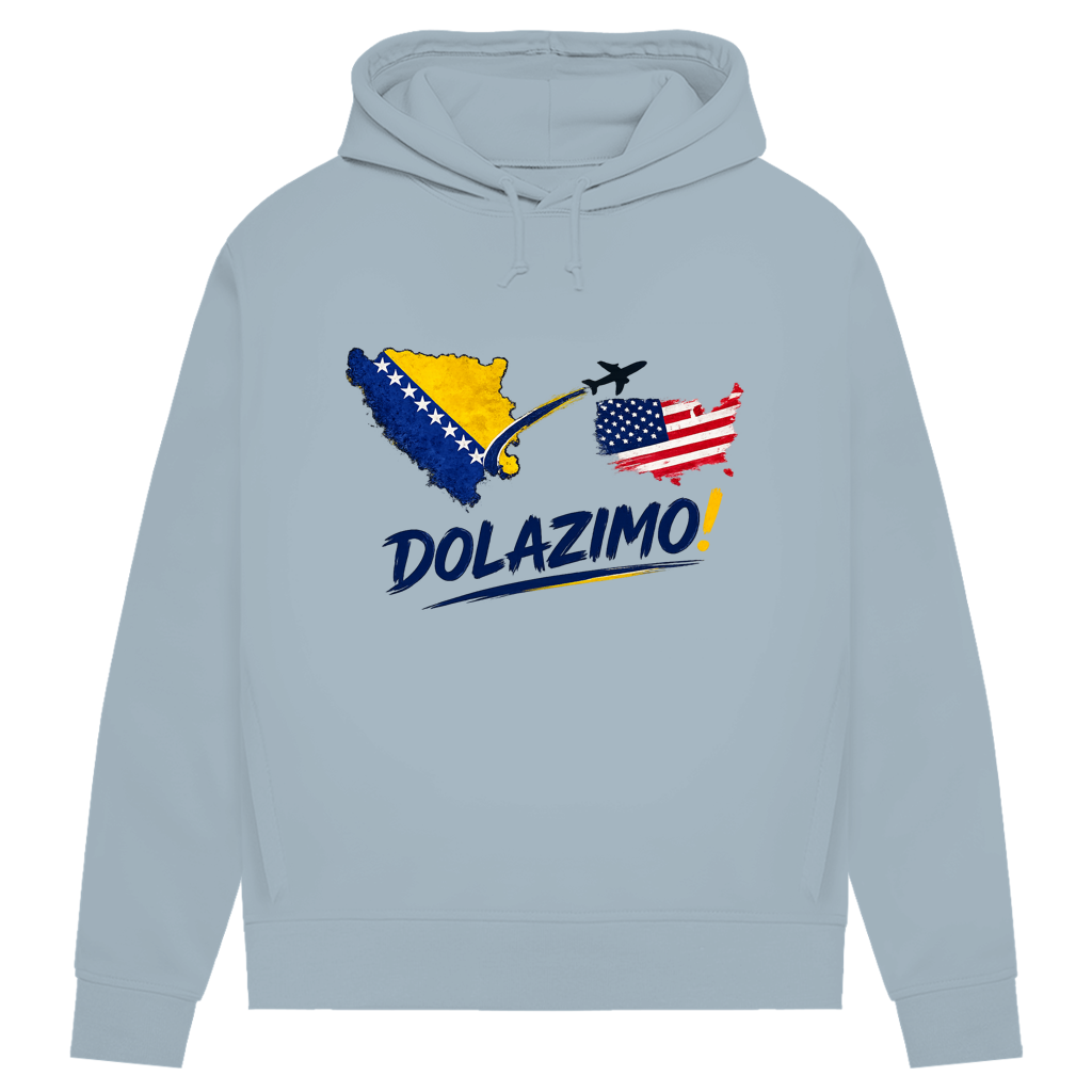 Ženski Premium organski duks s kapuljačom – Dolazi Bosna | Prednja štampa