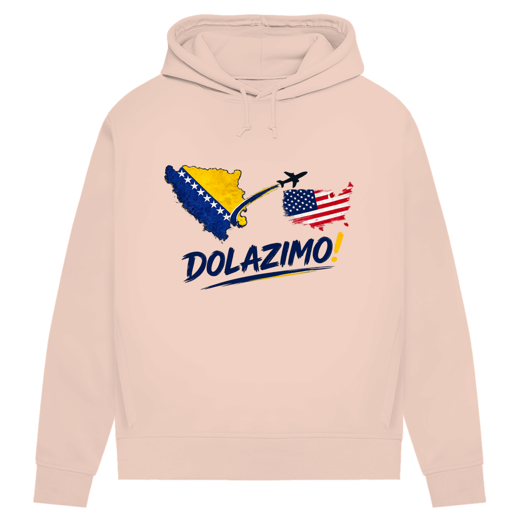 Ženski Premium organski duks s kapuljačom – Dolazi Bosna | Prednja štampa