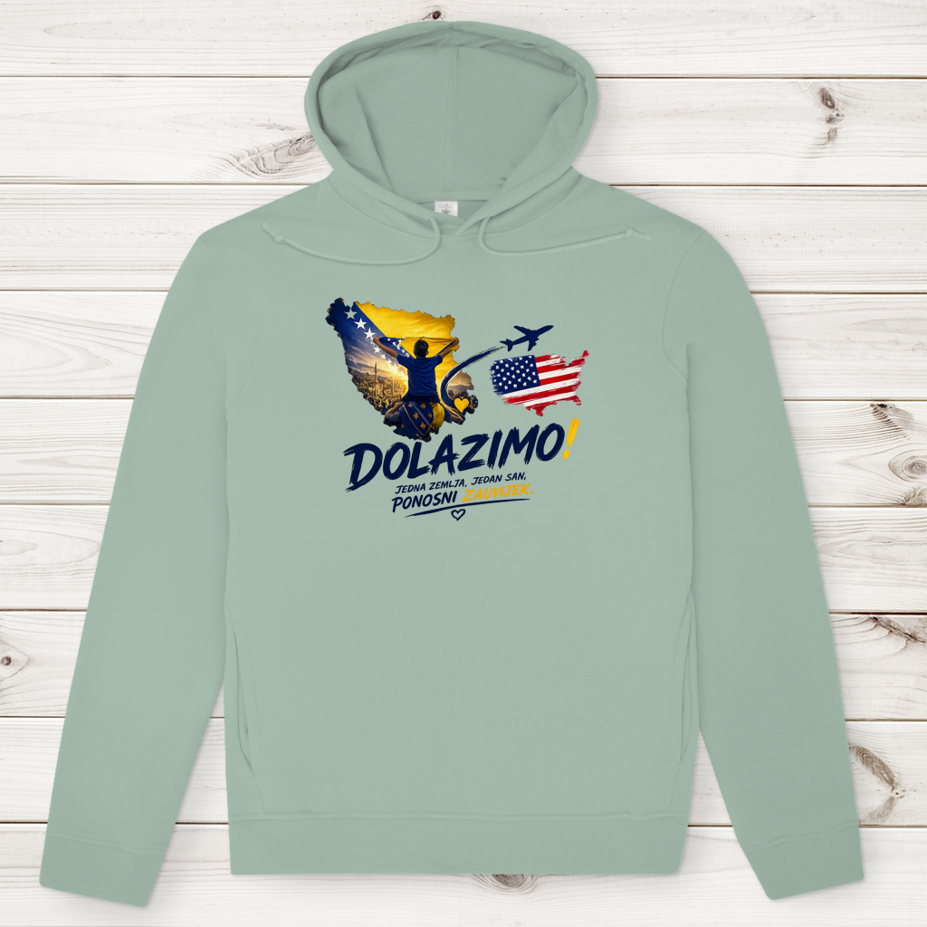 Muški Premium Organski Hoodie – Dolazi Bosna Ponosna | Prednja štampa
