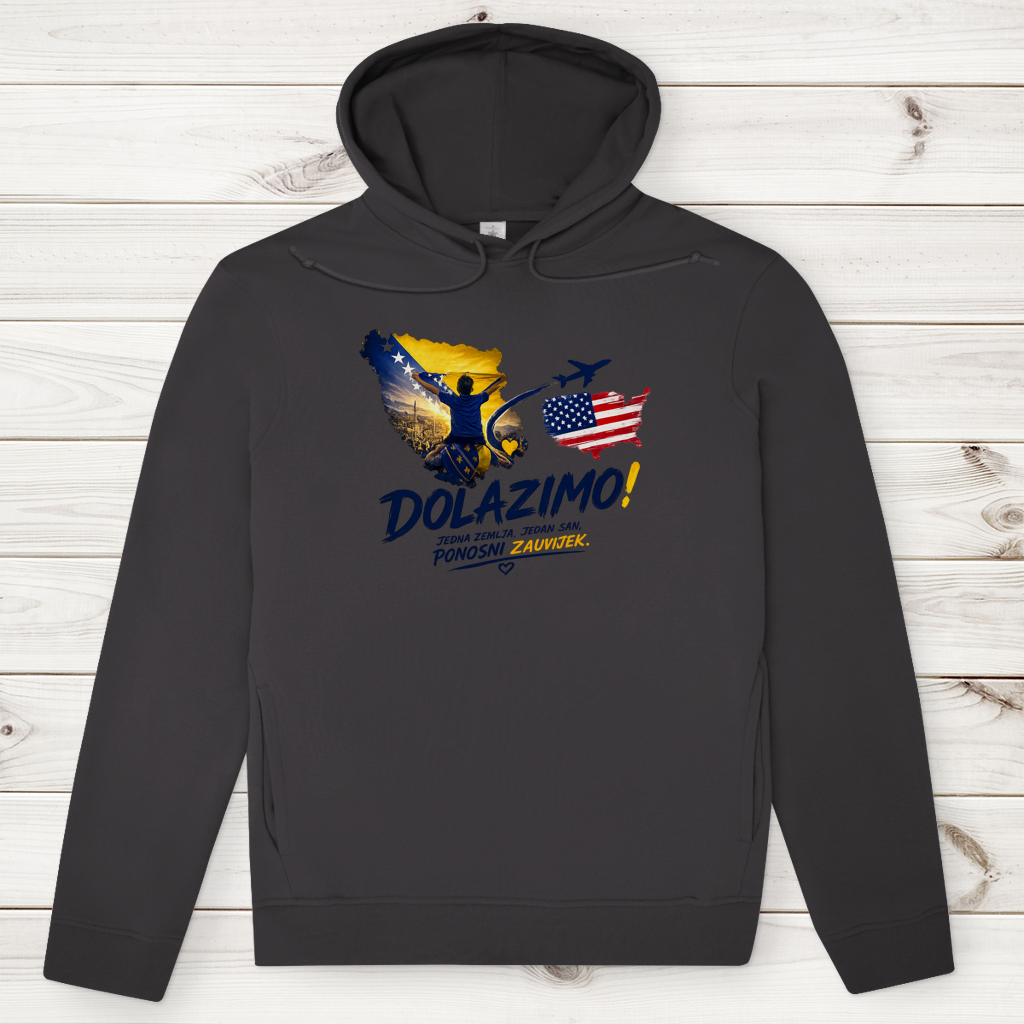 Muški Premium Organski Hoodie – Dolazi Bosna Ponosna | Prednja štampa
