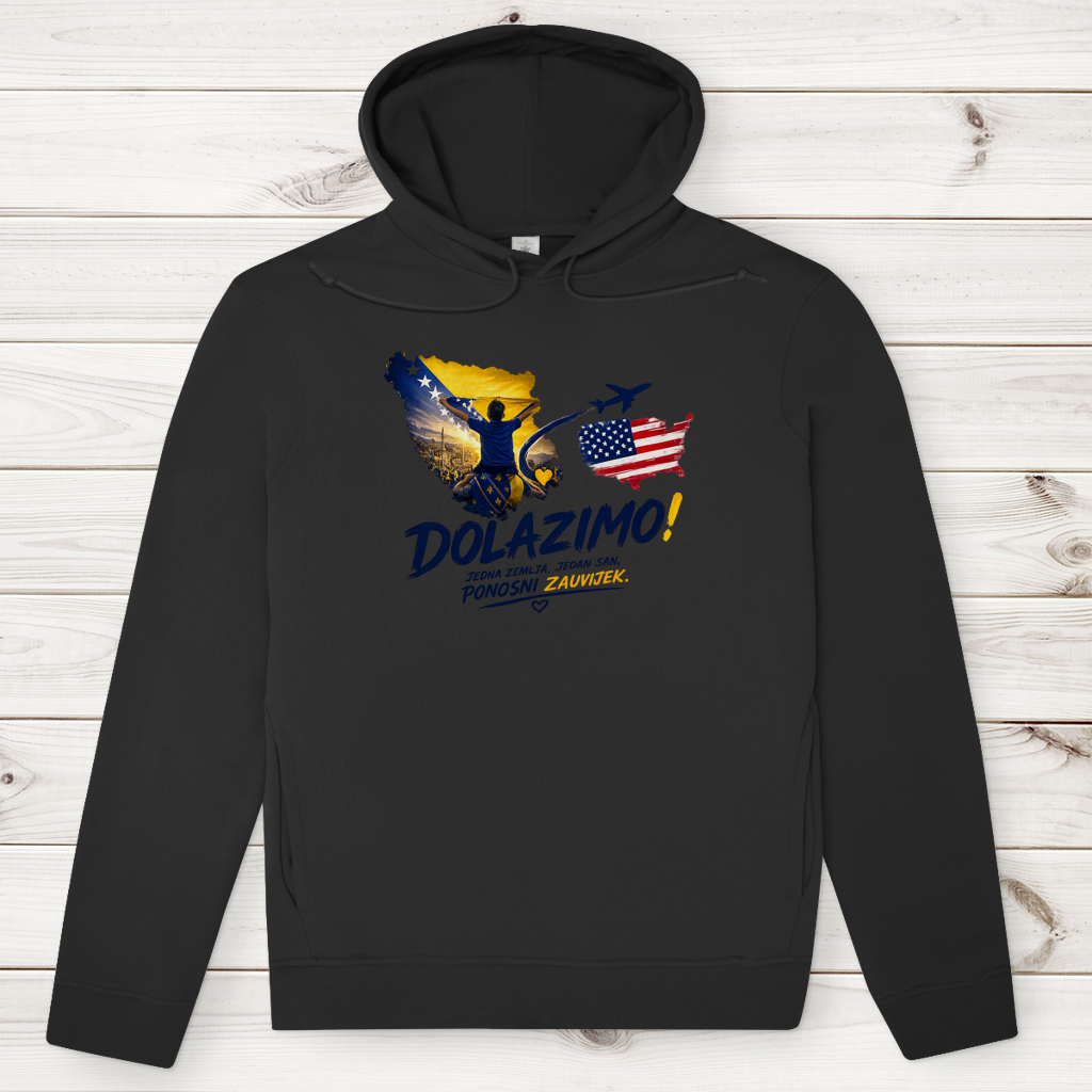 Muški Premium Organski Hoodie – Dolazi Bosna Ponosna | Prednja štampa