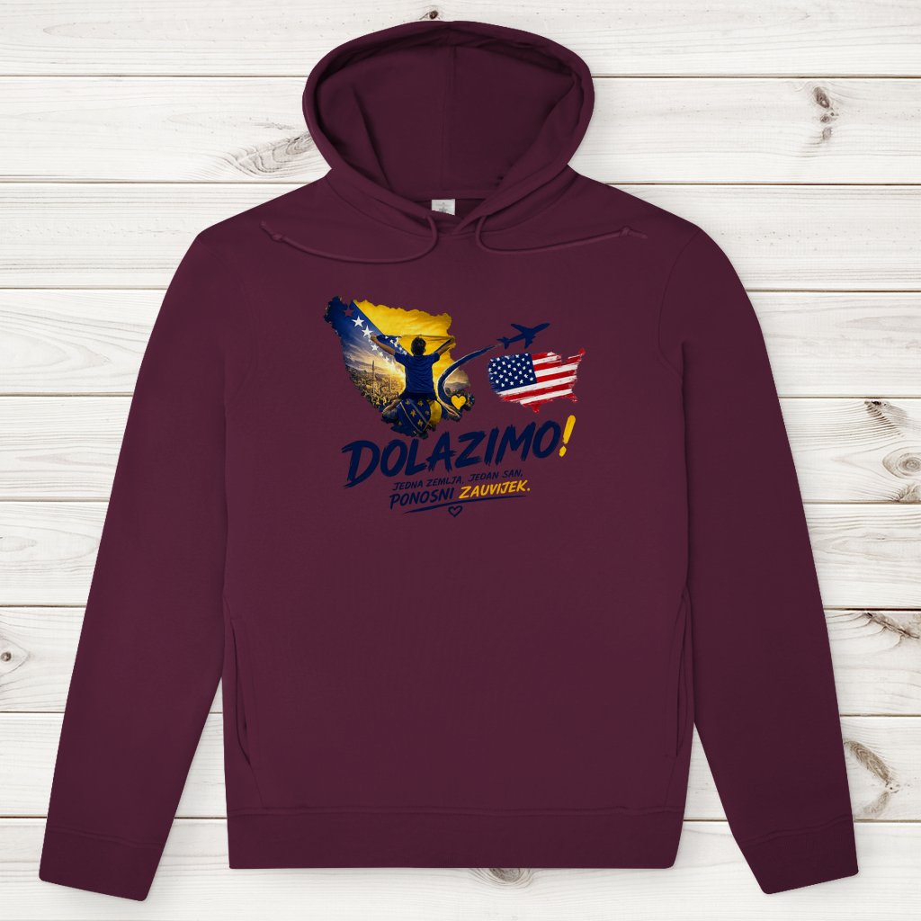 Muški Premium Organski Hoodie – Dolazi Bosna Ponosna | Prednja štampa