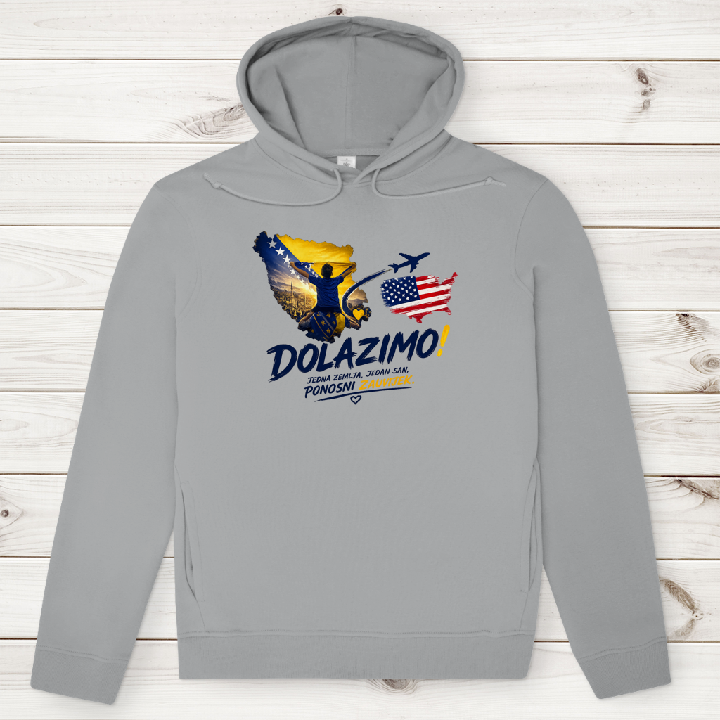 Muški Premium Organski Hoodie – Dolazi Bosna Ponosna | Prednja štampa