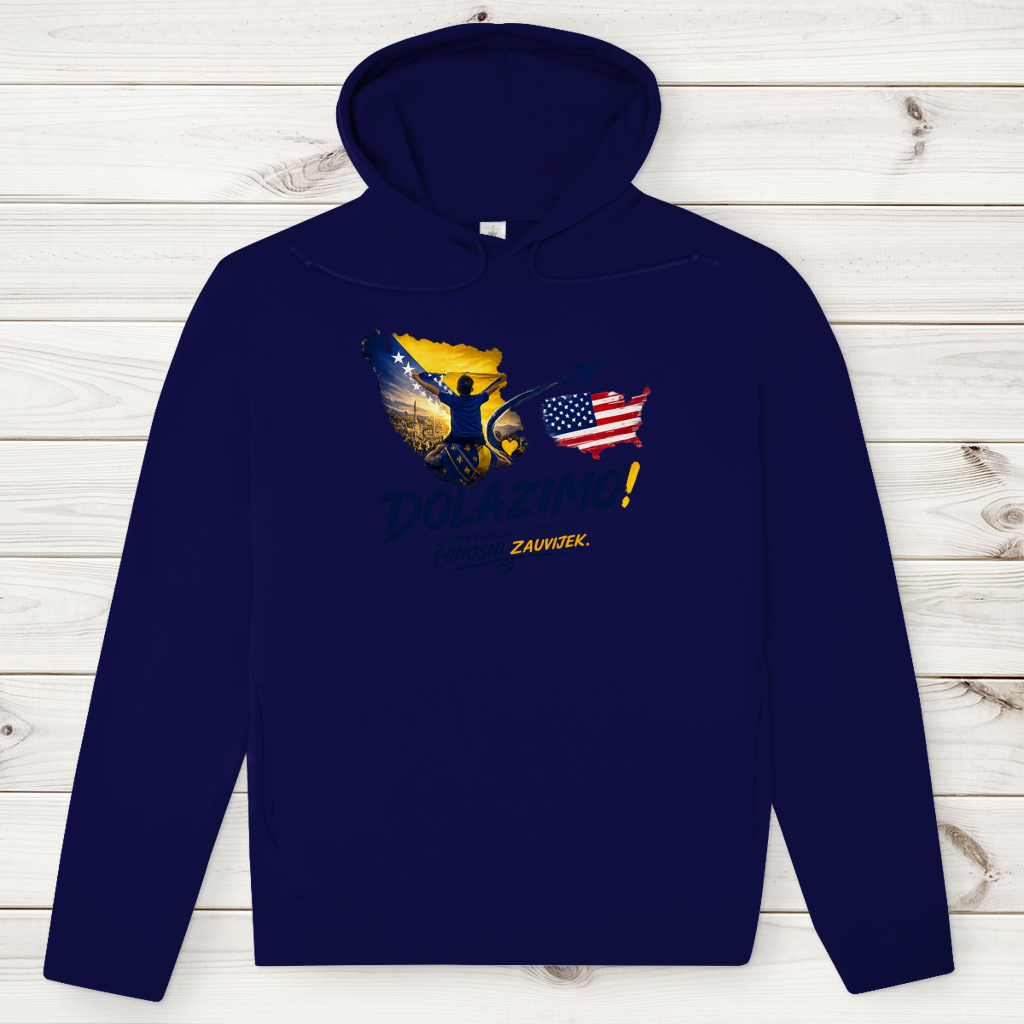 Muški Premium Organski Hoodie – Dolazi Bosna Ponosna | Prednja štampa