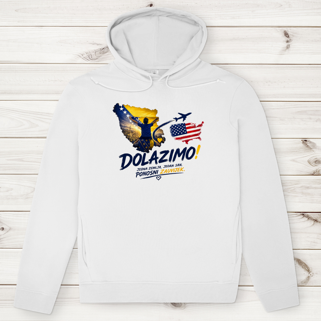 Muški Premium Organski Hoodie – Dolazi Bosna Ponosna | Prednja štampa