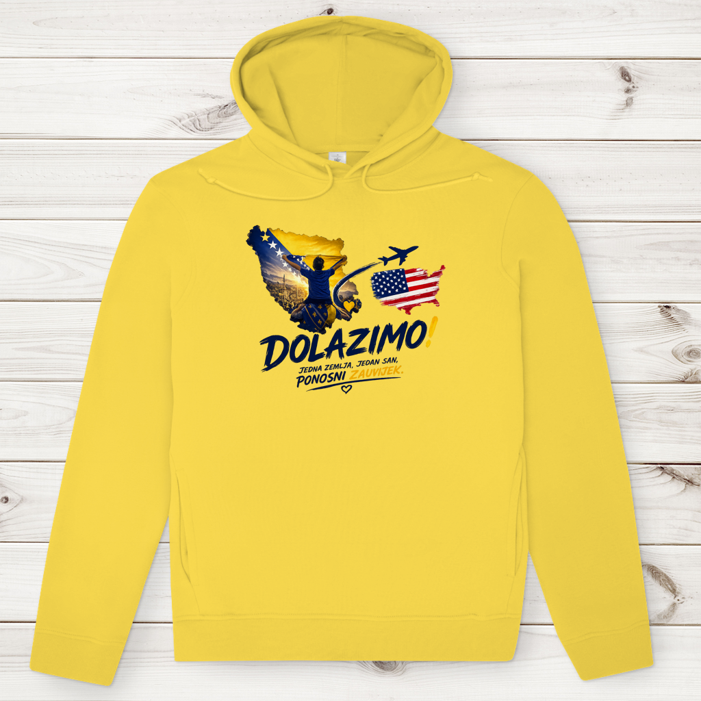 Muški Premium Organski Hoodie – Dolazi Bosna Ponosna | Prednja štampa