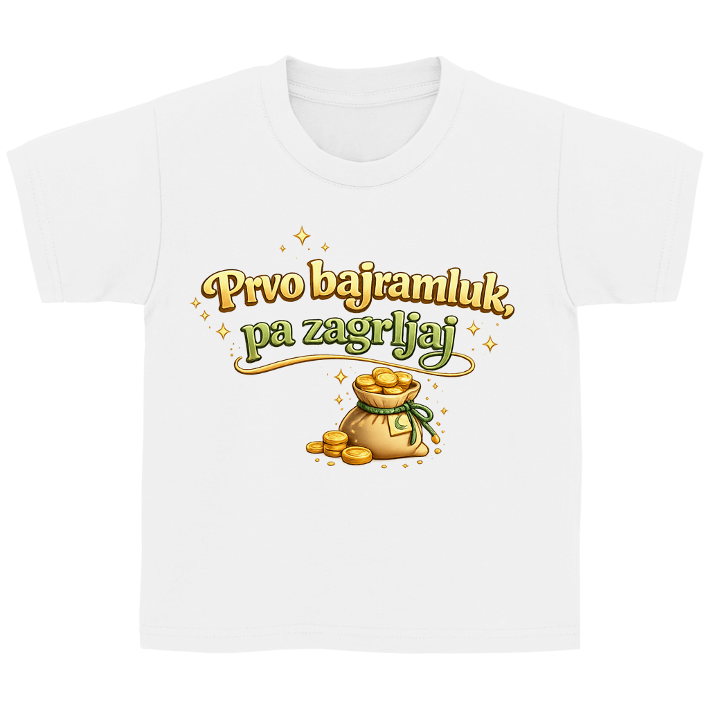 🇧🇦 Prvo Bajramluk pa zagrljaj – Dječija Basic majica kratkih rukava | Bajramska majica