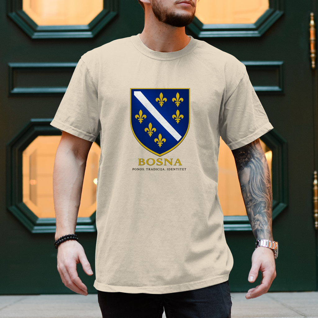 Muška majica kratkih rukava "Bosna - Ponos. Tradicija. Identitet." | Bosanski streetwear stil
