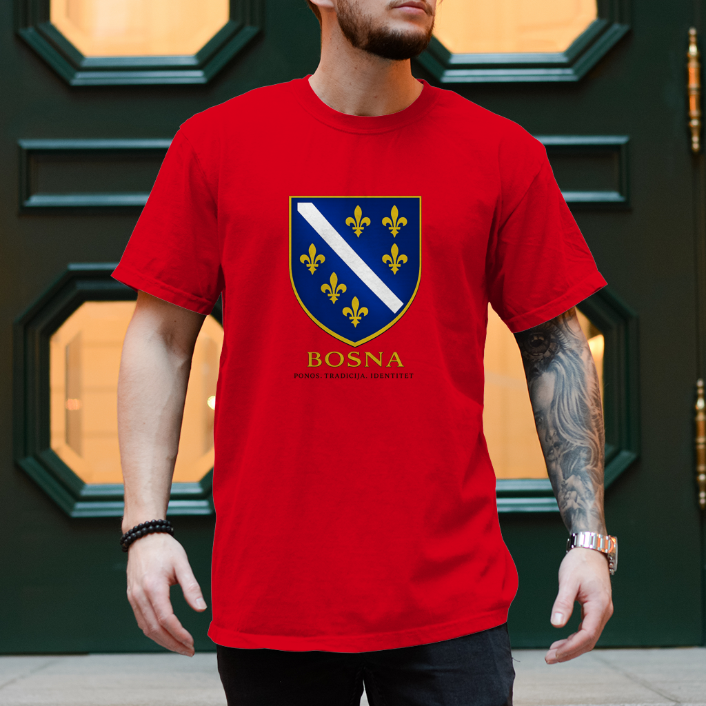 Muška majica kratkih rukava "Bosna - Ponos. Tradicija. Identitet." | Bosanski streetwear stil