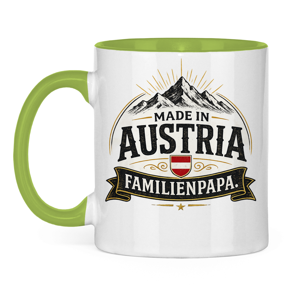 Dvobojna šolja "Made in Austria – Porodični Tata" | Smiješan poklon za Očev dan