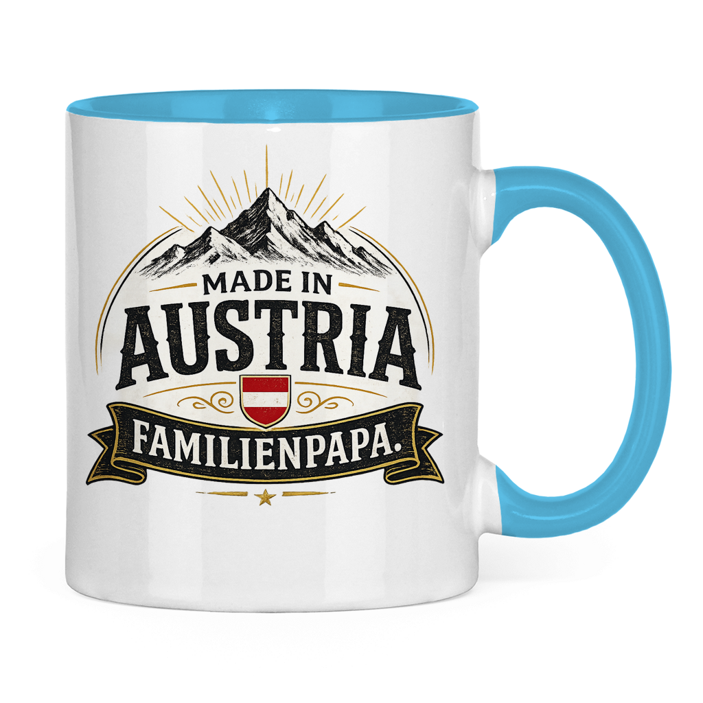 Dvobojna šolja "Made in Austria – Porodični Tata" | Smiješan poklon za Očev dan