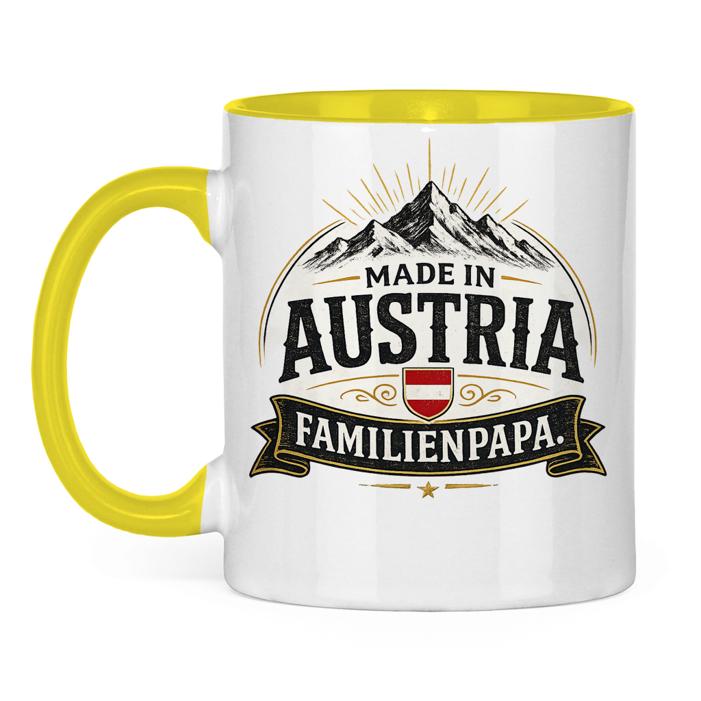 Dvobojna šolja "Made in Austria – Porodični Tata" | Smiješan poklon za Očev dan