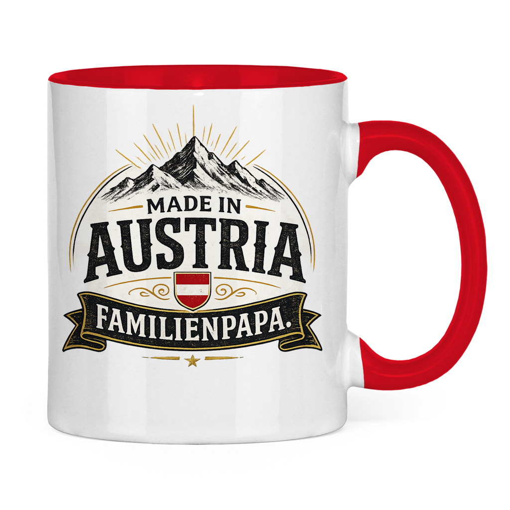 Dvobojna šolja "Made in Austria – Porodični Tata" | Smiješan poklon za Očev dan