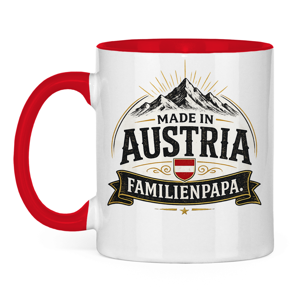 Dvobojna šolja "Made in Austria – Porodični Tata" | Smiješan poklon za Očev dan