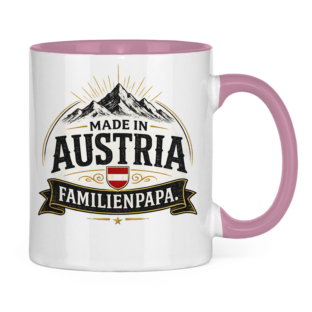 Dvobojna šolja "Made in Austria – Porodični Tata" | Smiješan poklon za Očev dan