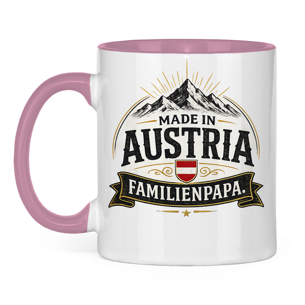 Dvobojna šolja "Made in Austria – Porodični Tata" | Smiješan poklon za Očev dan